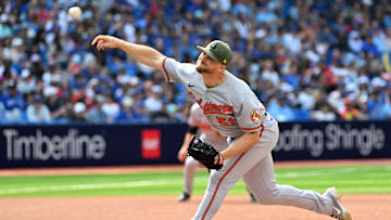 May 21, 2023; Toronto, Ontario, CAN;  Baltimore Orioles relief pitcher Austin Voth (51) delivers a pitch during a game against the Toronto Blue Jays at Rogers Centre