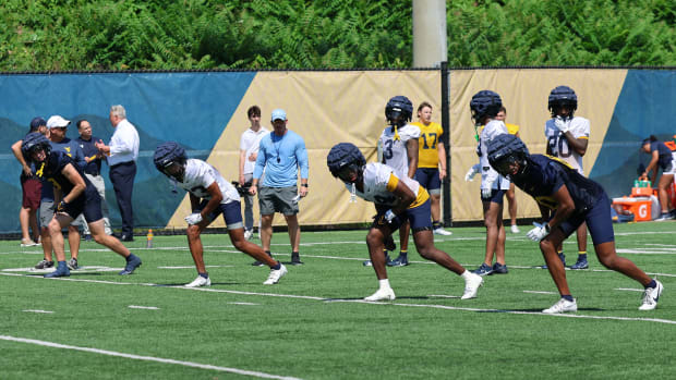 West Virginia University football kickoff drill fall camp 2024