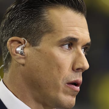 Dec 3, 2022; Indianapolis, Indiana, USA; FOX Sports analyst Brady Quinn before the Big Ten Championship between the Michigan Wolverines and the Purdue Boilermakers at Lucas Oil Stadium. 