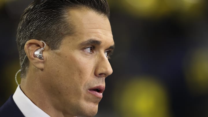 Dec 3, 2022; Indianapolis, Indiana, USA; FOX Sports analyst Brady Quinn before the Big Ten Championship between the Michigan Wolverines and the Purdue Boilermakers at Lucas Oil Stadium. 