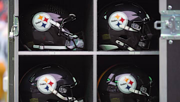 Dec 15, 2024; Philadelphia, Pennsylvania, USA; Pittsburgh Steelers helmet on the sidelines against the Philadelphia Eagles at Lincoln Financial Field. Mandatory Credit: Eric Hartline-Imagn Images