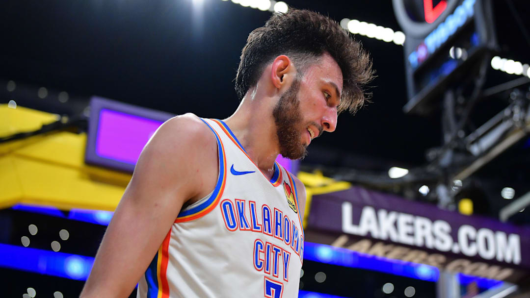 April 7, 2026; Los Angeles, California, USA; Oklahoma City Thunder center Chet Holmgren (7) during the second half at Crypto.com Arena. Mandatory Credit: Gary A. Vasquez-Imagn Images