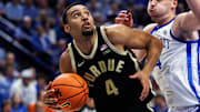 Purdue Boilermakers forward Trey Kaufman-Renn (4) drives to the basket 