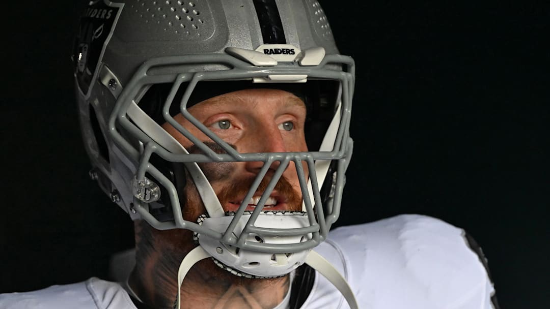 Dec 14, 2025; Philadelphia, Pennsylvania, USA; Las Vegas Raiders defensive end Maxx Crosby (98) in the tunnel against the Philadelphia Eagles at Lincoln Financial Field. Mandatory Credit: Eric Hartline-Imagn Images