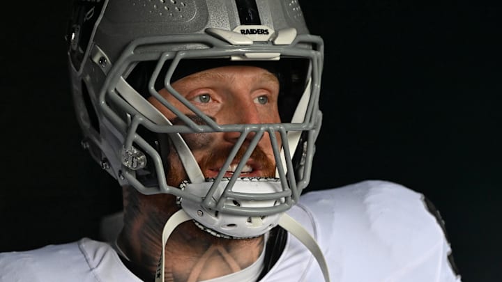 Dec 14, 2025; Philadelphia, Pennsylvania, USA; Las Vegas Raiders defensive end Maxx Crosby (98) in the tunnel against the Philadelphia Eagles at Lincoln Financial Field. Mandatory Credit: Eric Hartline-Imagn Images