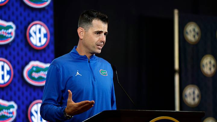 Oct 14, 2026; Birmingham, AL, USA;  Florida Gators head coach Todd Golden speaks during the SEC Basketball Tipoff at Grand Bohemian Hotel Mountain Brook.  Mandatory Credit: Butch Dill-Imagn Images