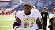 Oct 19, 2024; Tucson, Arizona, USA; Colorado Buffalos defensive tackle Chidozie Nwankwo (97) against the Arizona Wildcats at Arizona Stadium. Mandatory Credit: Mark J. Rebilas-Imagn Images