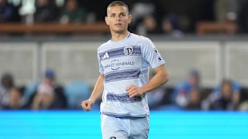 Apr 19, 2025; San Jose, California, USA; Sporting Kansas City forward Dejan Joveljic (9) during the first half against the San Jose Earthquakes at PayPal Park. Mandatory Credit: Darren Yamashita-Imagn Images