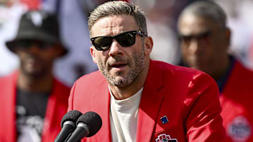 Sep 21, 2025; Foxborough, Massachusetts, USA; Former New England Patriots wide receiver Julian Edelman during halftime at Gillette Stadium. Mandatory Credit: Brian Fluharty-Imagn Images