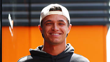 Lando Norris, McLaren, arriving at the team motorhome at the Hungarian Grand Prix, Hungaroring, Budapest.