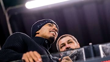 Jude and Mark Bellingham watching the England U21s game 