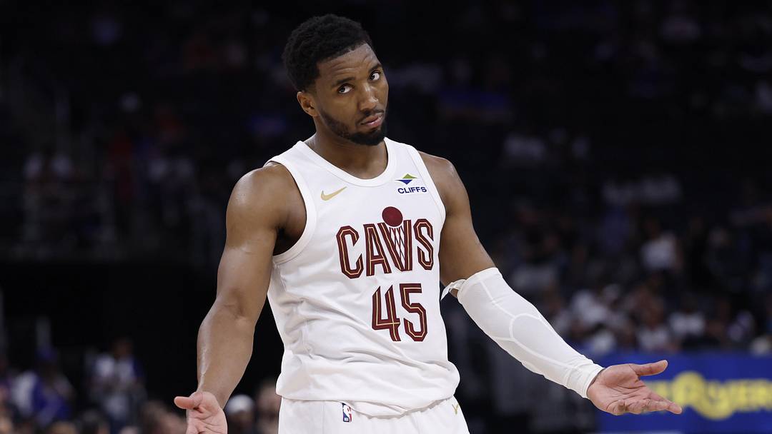 May 17, 2026; Detroit, Michigan, USA; Cleveland Cavaliers guard Donovan Mitchell (45) reacts during the second half against the Detroit Pistons during game seven of the second round of the 2026 NBA Playoffs at Little Caesars Arena. Mandatory Credit: Rick Osentoski-Imagn Images May 17, 2026; Detroit, Michigan, USA; Cleveland Cavaliers guard Donovan Mitchell (45) reacts during the second half against the Detroit Pistons during game seven of the second round of the 2026 NBA Playoffs at Little Caesars Arena. Mandatory Credit: Rick Osentoski-Imagn Images
