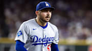 Sep 23, 2025; Phoenix, Arizona, USA; Los Angeles Dodgers pitcher Alex Vesia against the Arizona Diamondbacks at Chase Field. Mandatory Credit: Mark J. Rebilas-Imagn Images