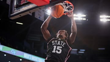 Mississippi State Bulldogs center Quincy Ballard (15) dunks against the Georgia Tech Yellow Jackets in the first half at McCamish Pavilion.