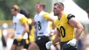 Pittsburgh Steelers defensive end T.J. Watt participates in NFL drills during training camp at Saint Vincent College