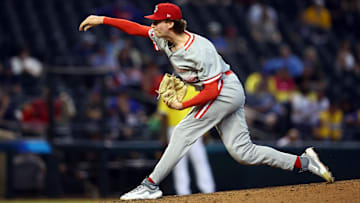 Mar 14, 2023; Phoenix, Arizona, USA; Canada pitcher Curtis Taylor against Colombia during the World Baseball Classic at Chase Field. Mandatory Credit: Mark J. Rebilas-USA TODAY Sports