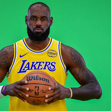Sep 29, 2025; Los Angeles, CA, USA; Los Angeles Lakers forward LeBron James (23) during media day at UCLA Health Training Center. Mandatory Credit: Gary A. Vasquez-Imagn Images