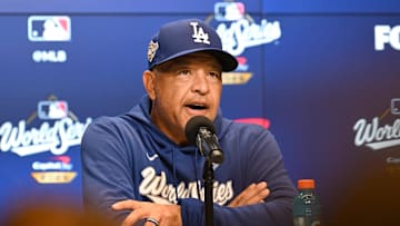 Oct 25, 2025; Toronto, Ontario, CAN; Los Angeles Dodgers manager Dave Roberts (30) speaks to the media prior to game two of the 2025 MLB World Series against the Toronto Blue Jays at Rogers Centre. Mandatory Credit: Dan Hamilton-Imagn Images