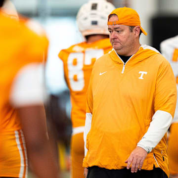 Tennessee head coach Josh Heupel during Vols' football's first day of fall camp in Knoxville on July 30, 2025.