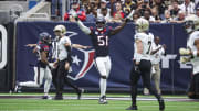 Oct 15, 2023; Houston, Texas, USA; Houston Texans defensive end Will Anderson Jr. (51) reacts after