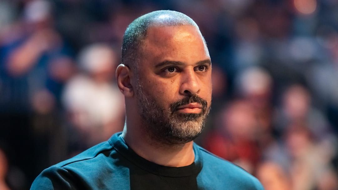 Apr 7, 2026; Phoenix, Arizona, USA; Houston Rockets head coach Ime Udoka against the Phoenix Suns at Mortgage Matchup Center. Mandatory Credit: Mark J. Rebilas-Imagn Images