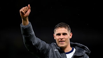 Thumbs up from Micky Van De Ven after the win against Manchester United 