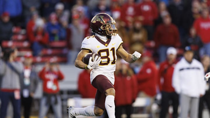 Nov 26, 2022; Madison, Wisconsin, USA;  Minnesota Golden Gophers wide receiver Quentin Redding (81) during the game against the Wisconsin Badgers at Camp Randall Stadium. Mandatory Credit: Jeff Hanisch-Imagn Images