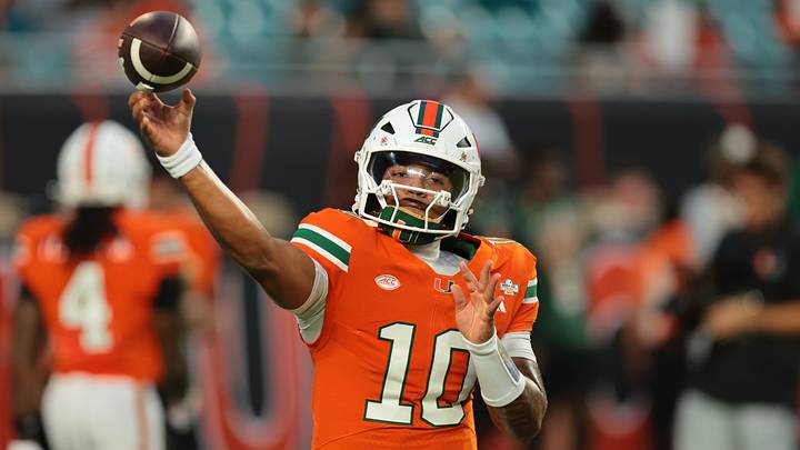 Sep 10, 2026; Miami Gardens, Florida, USA;  Miami Hurricanes quarterback Darian Mensah (10) warms up before the game against the Florida A&M Rattlers at Hard Rock Stadium.  Mandatory Credit: Sam Navarro-Imagn Images