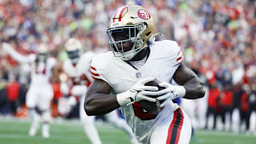 Oct 10, 2024; Seattle, Washington, USA; San Francisco 49ers safety Malik Mustapha (6) returns an interception against the Seattle Seahawks during the first quarter at Lumen Field. Mandatory Credit: Joe Nicholson-Imagn Images