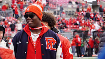 Tennessee commit and five-star offensive line prospect David Sanders Jr. visits Ohio State ahead of the Buckeyes' football game against Indiana on Nov. 23, 2024, at Ohio Stadium.