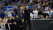 Minnesota State Head Coach Matt Margenthaler calls out as the Minnesota State Mavericks play the Nova Southeastern Sharks during the 2024 NCAA DII Men’s Basketball Championship at Ford Center in Evansville, Ind., Saturday, March 30, 2024.