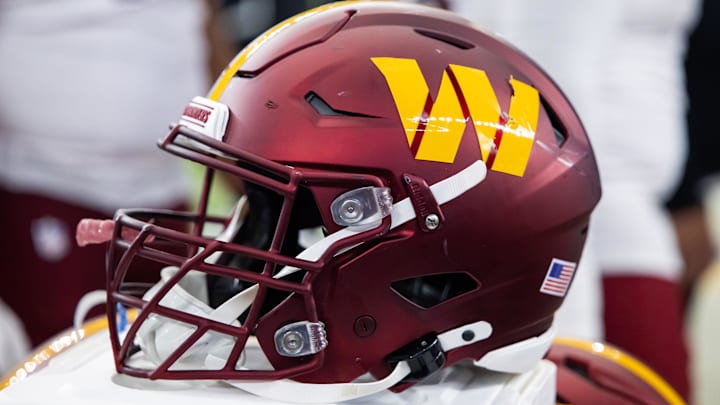 Detailed view of a Washington Commanders helmet at State Farm Stadium.