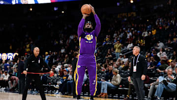 Jan 9, 2023; Denver, Colorado, USA; Los Angeles Lakers guard Patrick Beverley (21) warms up before the game against the Denver Nuggets at Ball Arena. Mandatory Credit: Isaiah J. Downing-Imagn Images