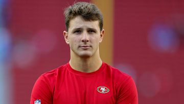 Dec 30, 2024; Santa Clara, California, USA; San Francisco 49ers quarterback Brock Purdy (13) before the game against the Detroit Lions at Levi's Stadium. Mandatory Credit: Sergio Estrada-Imagn Images