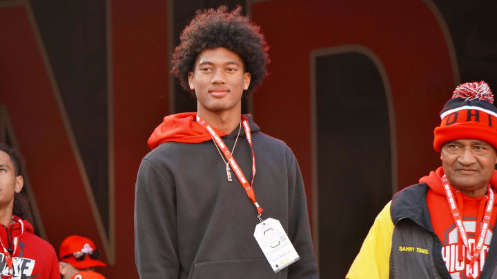 Recruit Chris Henry watches Ohio State warm up before playing Penn State Oct. 21, 2023 at Ohio Stadium.