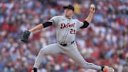 Aug 2, 2025; Philadelphia, Pennsylvania, USA; Detroit Tigers pitcher Tarik Skubal (29) throws a pitch against the Philadelphia Phillies during the second inning at Citizens Bank Park. 