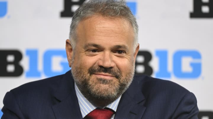 Jul 24, 2024; Indianapolis, IN, USA; Nebraska Cornhuskers head coach Matt Rhule speaks during Big Ten Football Media Days at Lucas Oil Stadium.