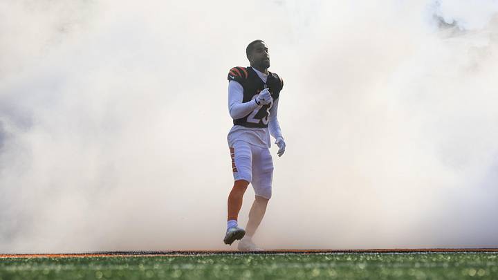 Jan 4, 2026; Cincinnati, Ohio, USA; Cincinnati Bengals cornerback Dax Hill (23) exits the player tunnel during introductions before a game against the Cleveland Browns at Paycor Stadium. Mandatory Credit: Katie Stratman-Imagn Images