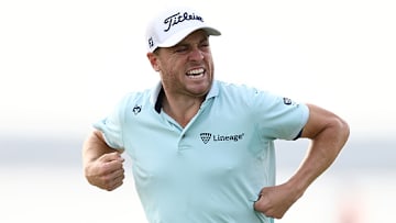Justin Thomas celebrates winning the 2025 RBC Heritage.