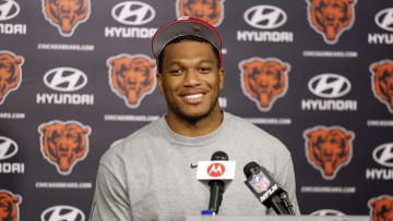 May 23, 2024; Lake Forest, IL, USA; Chicago Bears wide receiver DJ Moore (2) speaks during organized team activities at Halas Hall Mandatory Credit: Kamil Krzaczynski-USA TODAY Sports