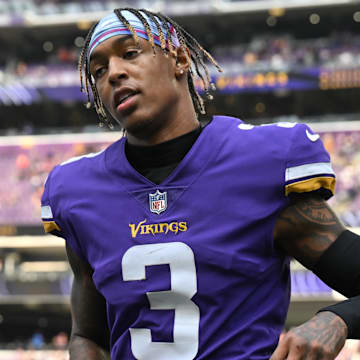 Oct 9, 2022; Minneapolis, Minnesota, USA; Minnesota Vikings cornerback Cameron Dantzler Sr. (3) comes off the field after the game against the Chicago Bears at U.S. Bank Stadium. Mandatory Credit: Jeffrey Becker-Imagn Images