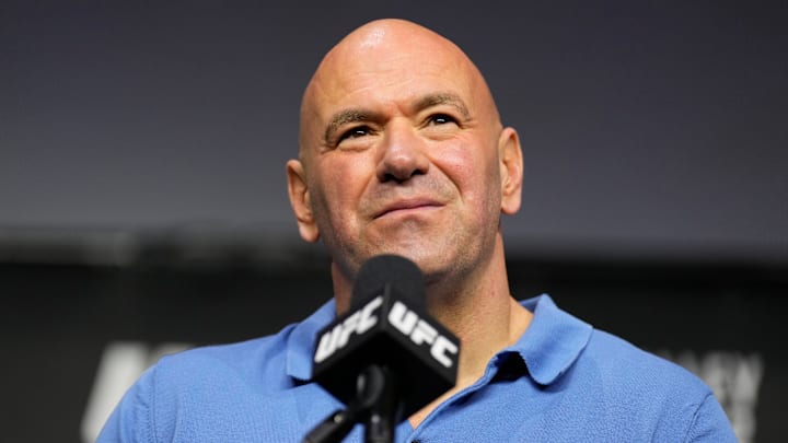 UFC CEO Dana White takes questions from the media during a press conference.