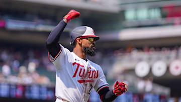Minnesota Twins outfielder Byron Buxton celebrates his home run for the cycle against the Pittsburgh Pirates in the seventh inning at Target Field. 