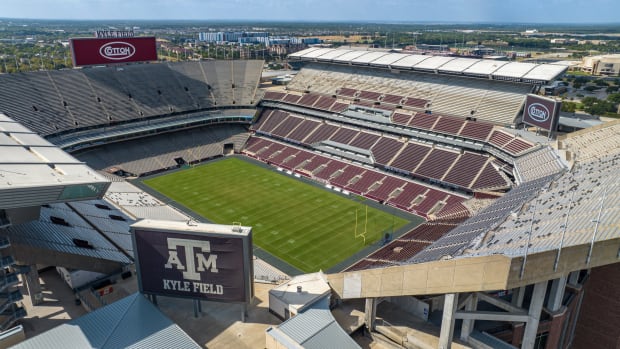 A birds-eye view of Kyle Field in College Station as part of the Texas A&M Aggies' new partnership with Cotton Holdings.