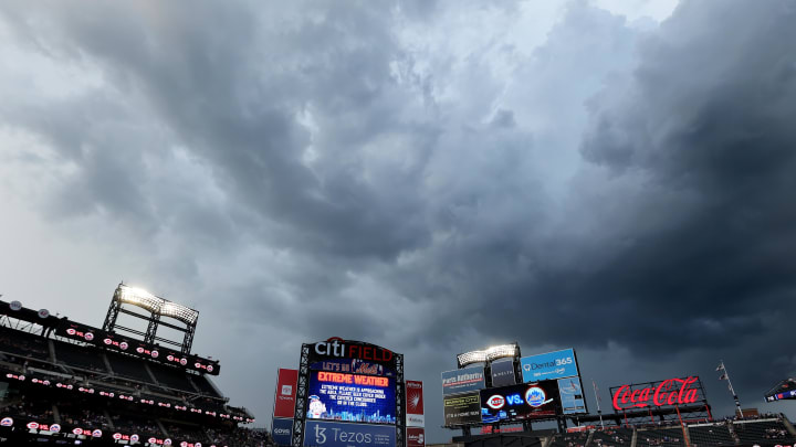 Aug 9, 2022; New York City, New York, USA; General view of storm clouds over Citi Field during a