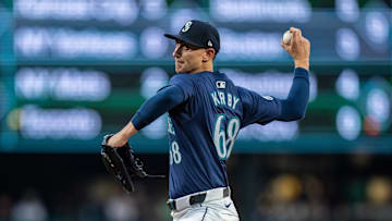 Seattle Mariners starter George Kirby (68) delivers a pitch against the San Diego Padres at T-Mobile Park in 2024.