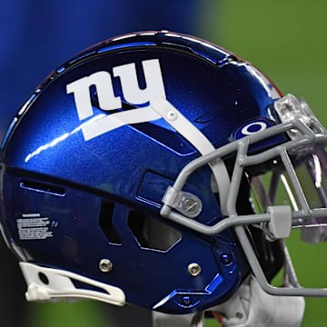 Dec 25, 2023; Philadelphia, Pennsylvania, USA; New York Giants helmet against the Philadelphia Eagles at Lincoln Financial Field. Mandatory Credit: Eric Hartline-Imagn Images