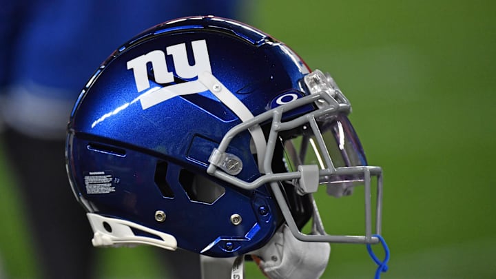 Dec 25, 2023; Philadelphia, Pennsylvania, USA; New York Giants helmet against the Philadelphia Eagles at Lincoln Financial Field.  