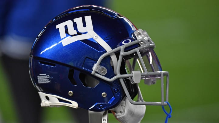 Dec 25, 2023; Philadelphia, Pennsylvania, USA; New York Giants helmet against the Philadelphia Eagles at Lincoln Financial Field.  