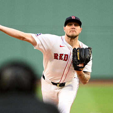 May 7, 2025; Boston, Massachusetts, USA; Boston Red Sox starting pitcher Tanner Houck (89) pitches against the Texas Rangers during the first inning at Fenway Park. Mandatory Credit: Brian Fluharty-Imagn Images